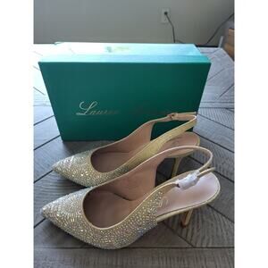 Lauren Lorraine Women's Gold Heels Size 10 Crystal Embellished Slingback